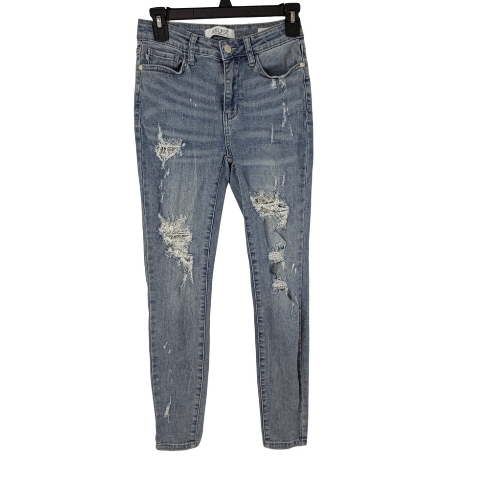 Judy Blue Skinny Jeans Womens 3/26 Medium Wash Excellent Distressed Splatter